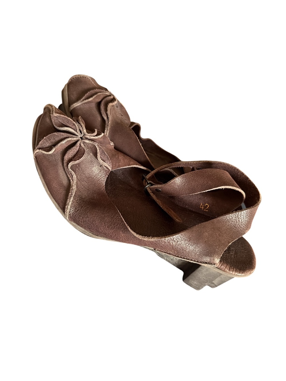 Brown Leather Floral Detail Platform Sandal